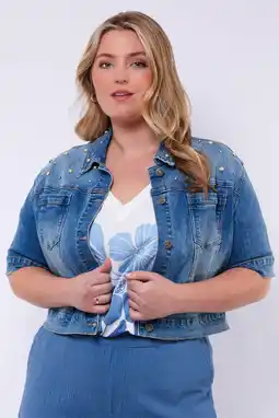 Wehkamp Exxcellent spijkerjas met parels medium blue denim aanbieding
