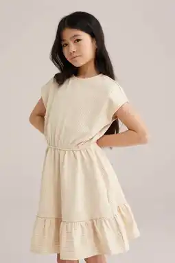 Wehkamp WE Fashion gestreepte korte jurk beige aanbieding