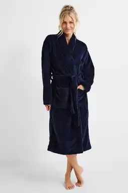 Wehkamp My Basic by After Eden fleece badjas donkerblauw aanbieding