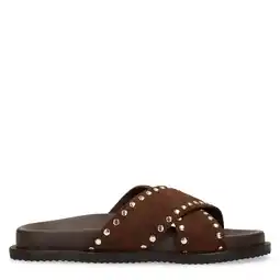Wehkamp Sacha suède slippers met studs bruin aanbieding