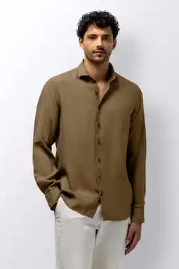 Wehkamp State of Art regular casual overhemd met linnen bruin aanbieding
