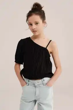 Wehkamp WE Fashion one shoulder top zwart met glitter aanbieding