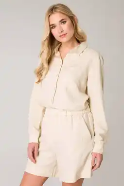 Wehkamp Base Level loose fit short Yarda met linnen beige aanbieding