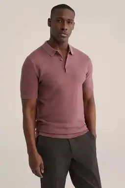 Wehkamp WE Fashion regular polo met ingebreid patroon donkerrood aanbieding