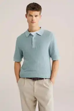 Wehkamp WE Fashion regular polo met ingebreid patroon grijsgroen aanbieding
