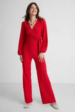 Wehkamp Anytime jersey crinkle wide leg broek rood aanbieding