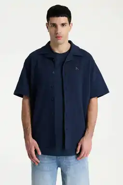 Wehkamp CHASIN' regular casual overhemd met textuur donkerblauw aanbieding