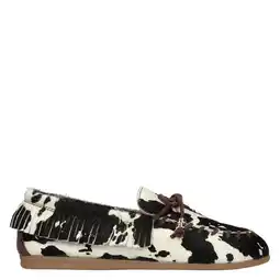 Wehkamp Manfield leren loafers met ponyhair en koeienprint bruin/ecru aanbieding