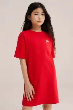 Wehkamp WE Fashion T-shirtjurk korte jurk met backprint rood aanbieding