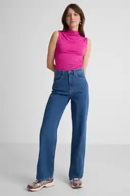Wehkamp Anytime high waist loose wide leg jeans mid blue aanbieding