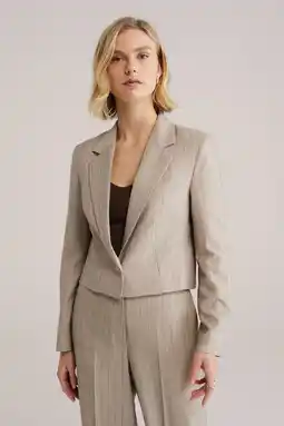 Wehkamp WE Fashion cropped blazer met krijtstreep grijsbruin aanbieding