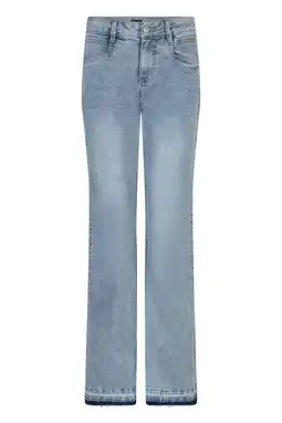 Wehkamp Red Button Bibette Released Hem highwaist straight leg jeans light blue denim aanbieding
