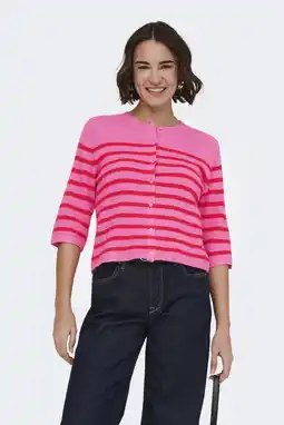 Wehkamp ONLY gestreepte vest roze gebreid aanbieding