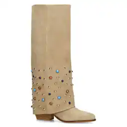 Wehkamp Sacha suède cowboylaarzen met flap en gekleurde studs beige aanbieding