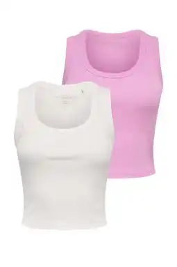 Wehkamp ONLY mouwloze cropped tank top ecru/roze (set van 2) aanbieding