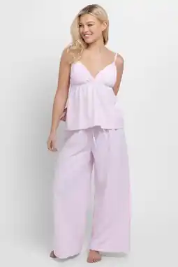 Wehkamp Dorina Curve seersucker pyjamabroek Diana wit/roze aanbieding