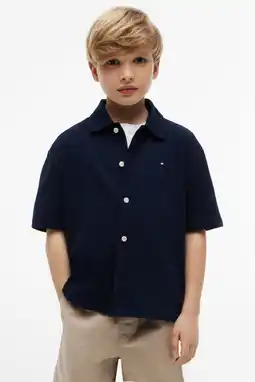 Wehkamp Tommy Hilfiger casual overhemd met textuur donkerblauw aanbieding