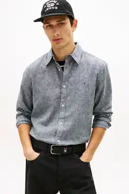 Wehkamp Tommy Jeans regular casual overhemd met linnen donkerblauw aanbieding