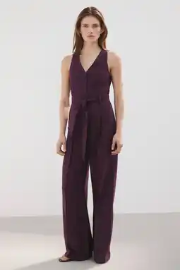 Wehkamp Mango jumpsuit linnen aubergine aanbieding