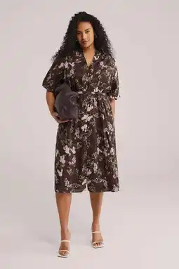 Wehkamp WE Fashion Curve gebloemde blousejurk bruin aanbieding