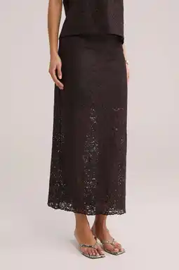 Wehkamp WE Fashion kanten midi rok bruin aanbieding