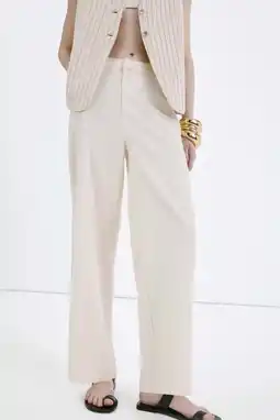 Wehkamp Mango wide leg regularwaist broek beige aanbieding