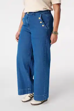 Wehkamp MS Mode highwaist wide leg jeans medium blue denim aanbieding
