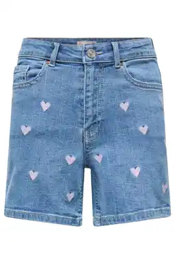 Wehkamp KIDS ONLY GIRL highwaist short met hartjes medium blue denim aanbieding