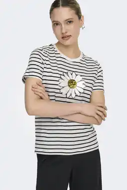 Wehkamp ONLY gestreepte T-shirt wit met pailletten aanbieding