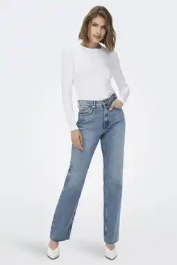 Wehkamp ONLY high waist straight leg jeans ONLRILEY light blue denim aanbieding