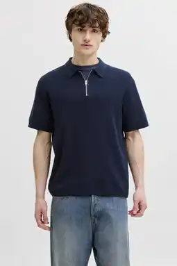Wehkamp JACK & JONES relaxed polo gebreid donkerblauw aanbieding