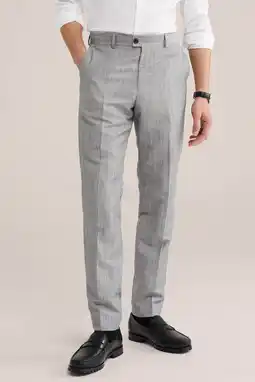 Wehkamp WE Fashion slim gestreepte pantalon met linnen grijs aanbieding