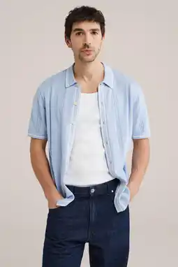 Wehkamp WE Fashion regular casual overhemd met ingebreid patroon lichtblauw aanbieding