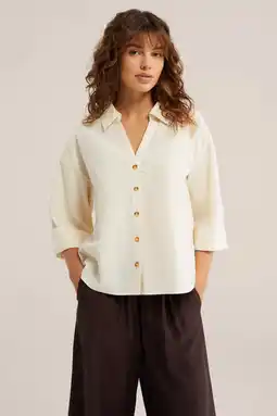 Wehkamp WE Fashion blouse met krijtstreep lichtgeel aanbieding