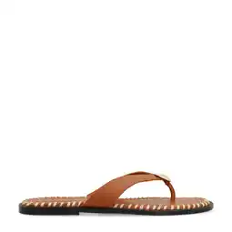 Wehkamp Sacha leren teenslippers cognac aanbieding