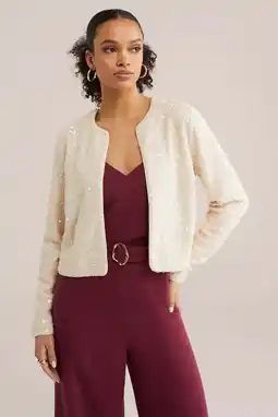 Wehkamp WE Fashion jasje met pailletten ecru aanbieding