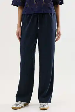 Wehkamp CKS wide leg regularwaist broek met krijtstreep blauw aanbieding