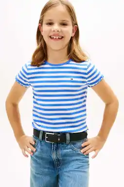 Wehkamp Tommy Hilfiger T-shirt rib gebreid hemelsblauw/wit aanbieding