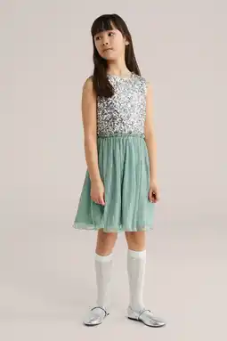 Wehkamp WE Fashion korte jurk met pailletten groen aanbieding