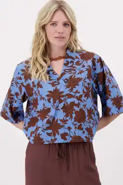 Wehkamp Zusss gebloemde blousetop blauw aanbieding