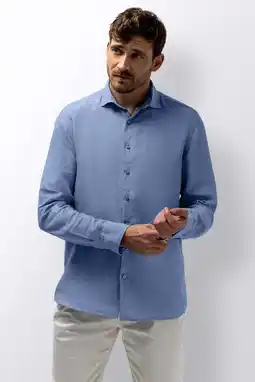Wehkamp State of Art regular casual overhemd met linnen blauw aanbieding