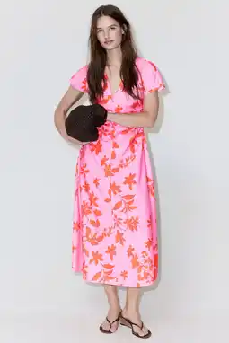 Wehkamp Mango viscose midi gebloemde jurk - roze aanbieding