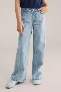 Wehkamp WE Fashion Blue Ridge gestreepte wide leg jeans light blue denim aanbieding