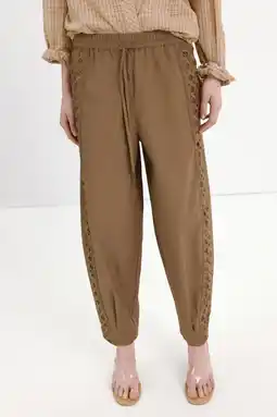 Wehkamp Mango straight regularwaist casual broek broderie bruin aanbieding