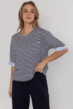 Wehkamp Poools gestreepte T-shirt donkerblauw aanbieding