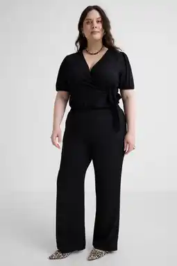 Wehkamp GREAT LOOKS wide leg broek met textuur zwart aanbieding
