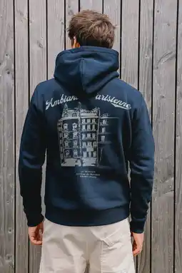 Wehkamp Kultivate hoodie met backprint donkerblauw aanbieding