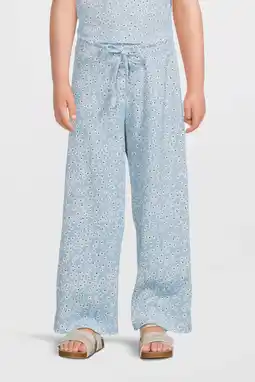 Wehkamp Anytime wide leg crinkle broek bloemenprint lichtblauw aanbieding