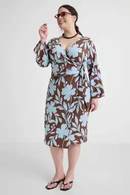 Wehkamp GREAT LOOKS crinkle jurk met bloemenprint blauw/bruin aanbieding