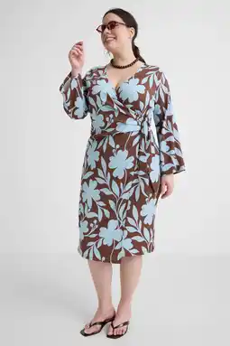 Wehkamp GREAT LOOKS crinkle jurk met bloemenprint blauw/bruin aanbieding